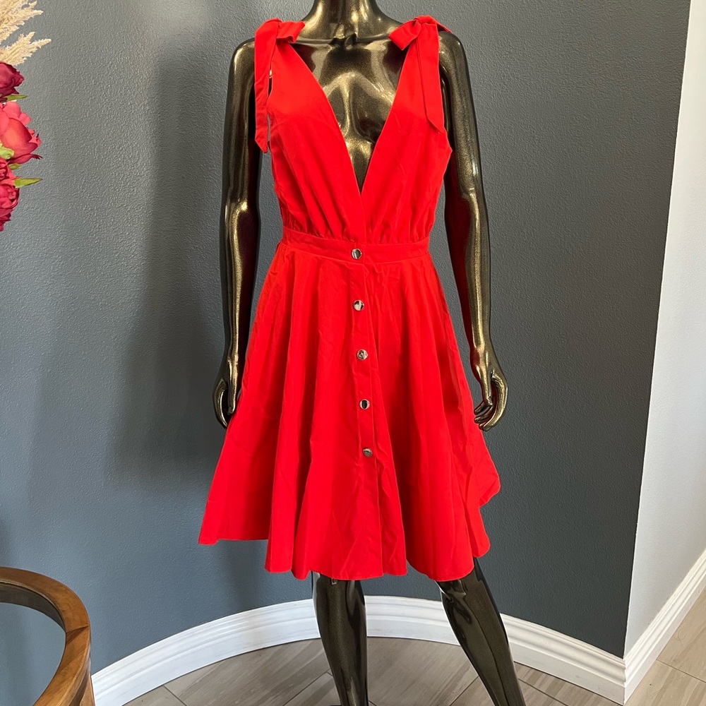 Elegant Red Button-Down Midi Dress